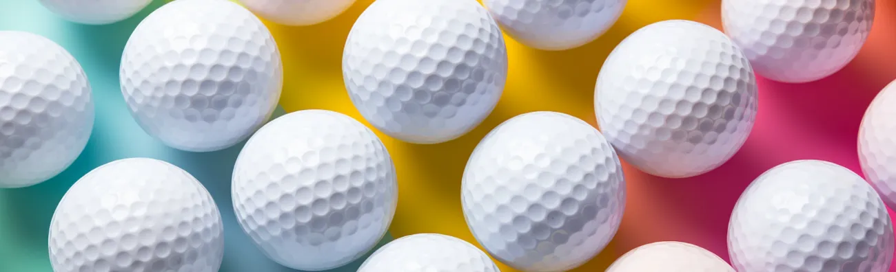 Multiple golf balls on a multicoloured surface, symbolising fun and creative golf day ideas for events.